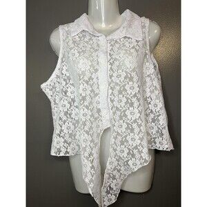 Vivid Collection Lace Button Shirt Womens Large Sleeveless Floral Sheer Top USA